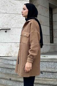 Lamelif Boydan Düğmeli Buklet Gömlek Kahverengi