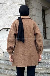 Lamelif Boydan Düğmeli Buklet Gömlek Kahverengi