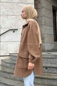 Modalamelif Kapak Cepli Kısa Gömlek Kahverengi