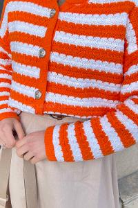 Lamelif Çizgili Kısa Kazak Turuncu