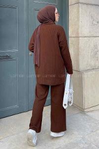 Bitter Brown Shirt Collar Long Arm Knitwear Regular Trousers Comfortable Suit