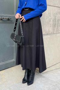 Lamelif Kloş Keten Etek Siyah