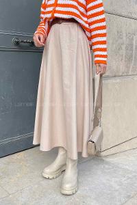 Stone Gabardin Unprinted Flare Skirt