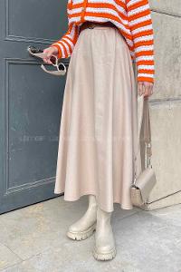 Stone Gabardin Unprinted Flare Skirt