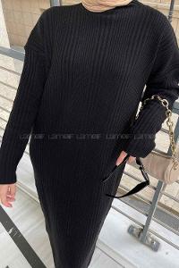 Lamelif Fitilli Boydan Elbise Siyah