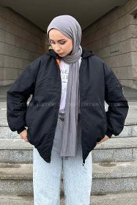 Black Zippered Neck Long Arm Coat