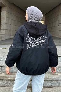 Black Zippered Neck Long Arm Coat