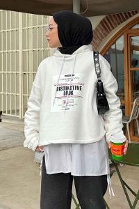 Lamelif  Baskılı Sweatshirt Ekru