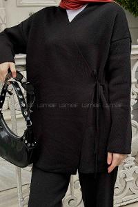 Black Scarf Neck Knitwear Regular Trousers Comfortable Suit