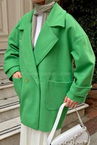Grassgreen V Neck Long Arm Poplin Fabric Elastan Coat