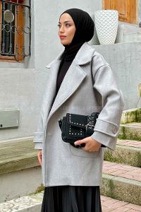 Lamelif Düşük Kol Kaban Gri