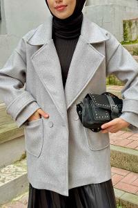 Lamelif Düşük Kol Kaban Gri