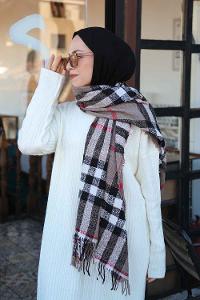 Lamelif Ekose Desen Omuz Şal Soft Kahve