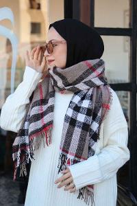 Lamelif Ekose Desen Omuz Şal Soft Kahve