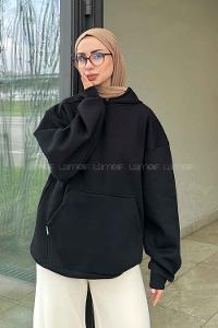 Lamelif Kapüşonlu Sweatshirt Siyah