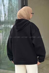 Lamelif Kapüşonlu Sweatshirt Siyah