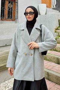Gray Medium V Neck Long Arm Stamp Fabric Coat