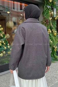 Black Medium V Neck Long Arm Stamp Fabric Coat