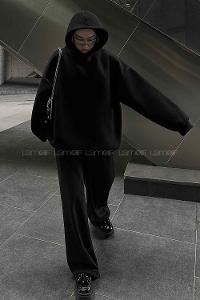 Lamelif Kapüşonlu Salaş Sweatshirt Siyah