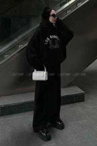 Black Hood Neck Long Arm Printed Sweatshirt