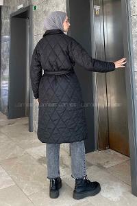 Lamelif Bağlama Detaylı Kapitone Mont Siyah