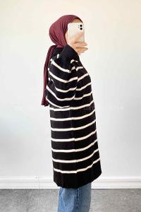 Black White Zippered Neck Balloon Sleeve Arm Jumper
