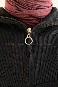 Black White Zippered Neck Balloon Sleeve Arm Jumper