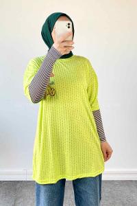 Neon Green Crew Neck Short Arm Combed Fabric Printed T-shirt