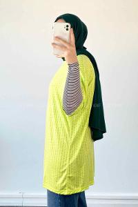 Neon Green Crew Neck Short Arm Combed Fabric Printed T-shirt