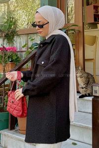 Lamelif Boydan Düğmeli Buklet Gömlek Siyah