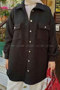 Lamelif Boydan Düğmeli Buklet Gömlek Siyah