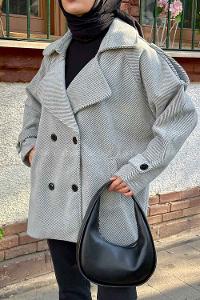 Gray V Neck Long Arm Stamp Fabric Coat