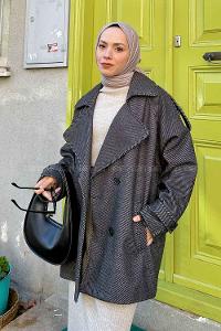 Modalamelif Çizgili Kısa Kaban Siyah