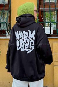 Lamelif Warmvibes Baskılı Sweatshirt Siyah