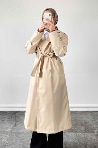  Long Arm Belted Poplin Fabric Trench Coat