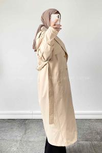  Long Arm Belted Poplin Fabric Trench Coat