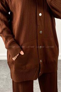 Lamelif Ines Kapüşonlu Fitilli Tesettür Takım Acı Kahve