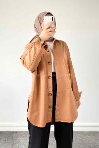 Brown With Milk Shirt Collar Long Arm Cotton Fabric Jacket