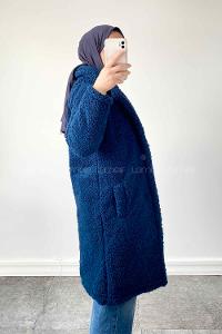 Modalamelif  Tek Düğmeli Peluş Kaban Petrol Mavisi