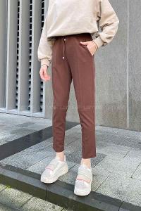 Lamelif Bel Lastikli Kalem Pantolon Acı Kahve