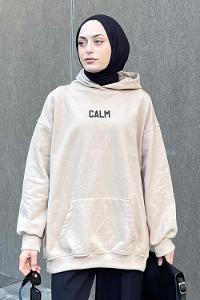 Lamelif Calm Baskı Detaylı Sweatshirt Bej