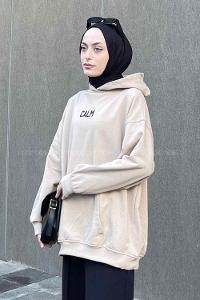 Lamelif Calm Baskı Detaylı Sweatshirt Bej
