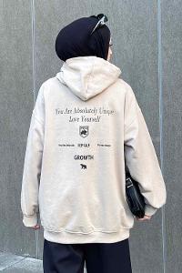 Lamelif Calm Baskı Detaylı Sweatshirt Bej