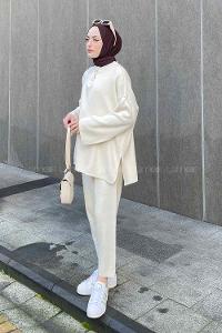 Lamelif Lively İkili Triko Tesettür Takım Ekru