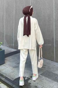 Lamelif Lively İkili Triko Tesettür Takım Ekru