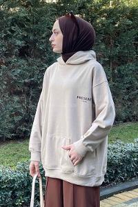 Lamelif Present Baskı Detaylı Sweatshirt Bej