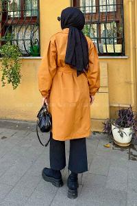 Lamelif Balon Kol Kuşaklı Trençkot Hardal Sarısı