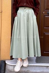 Mint Green Linen Unprinted Flare Skirt