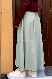 Mint Green Linen Unprinted Flare Skirt