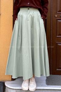 Mint Green Linen Unprinted Flare Skirt